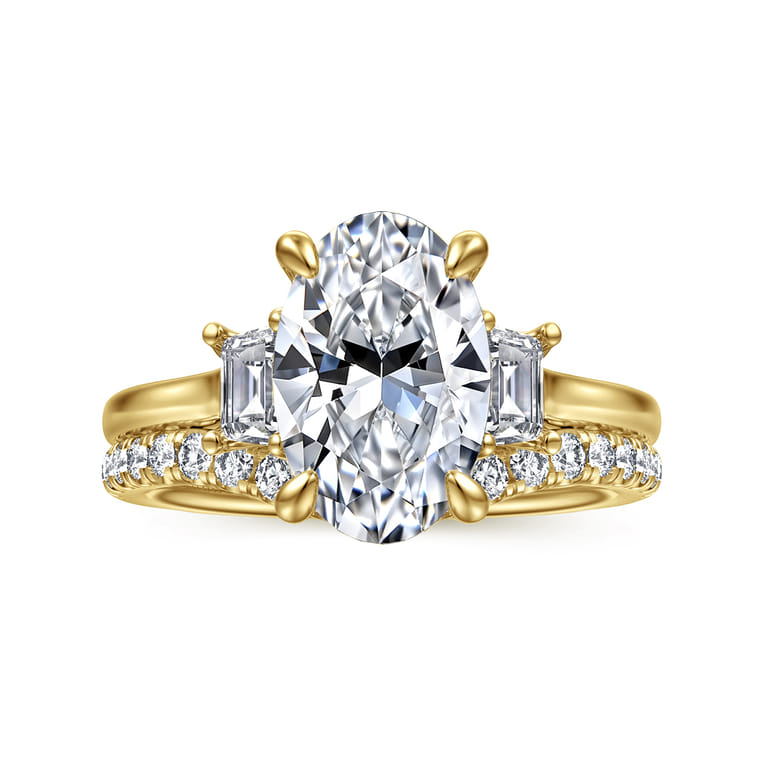 Nigela - 14K Yellow Gold Oval Three Stone Lotus Diamond Engagement Ring - 0.4 ct - Shot 4