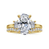 Nigela - 14K Yellow Gold Oval Three Stone Lotus Diamond Engagement Ring - 0.4 ct