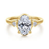 Ebony - 14K Yellow Gold Oval Three Stone Diamond Engagement Ring - 0.2 ct