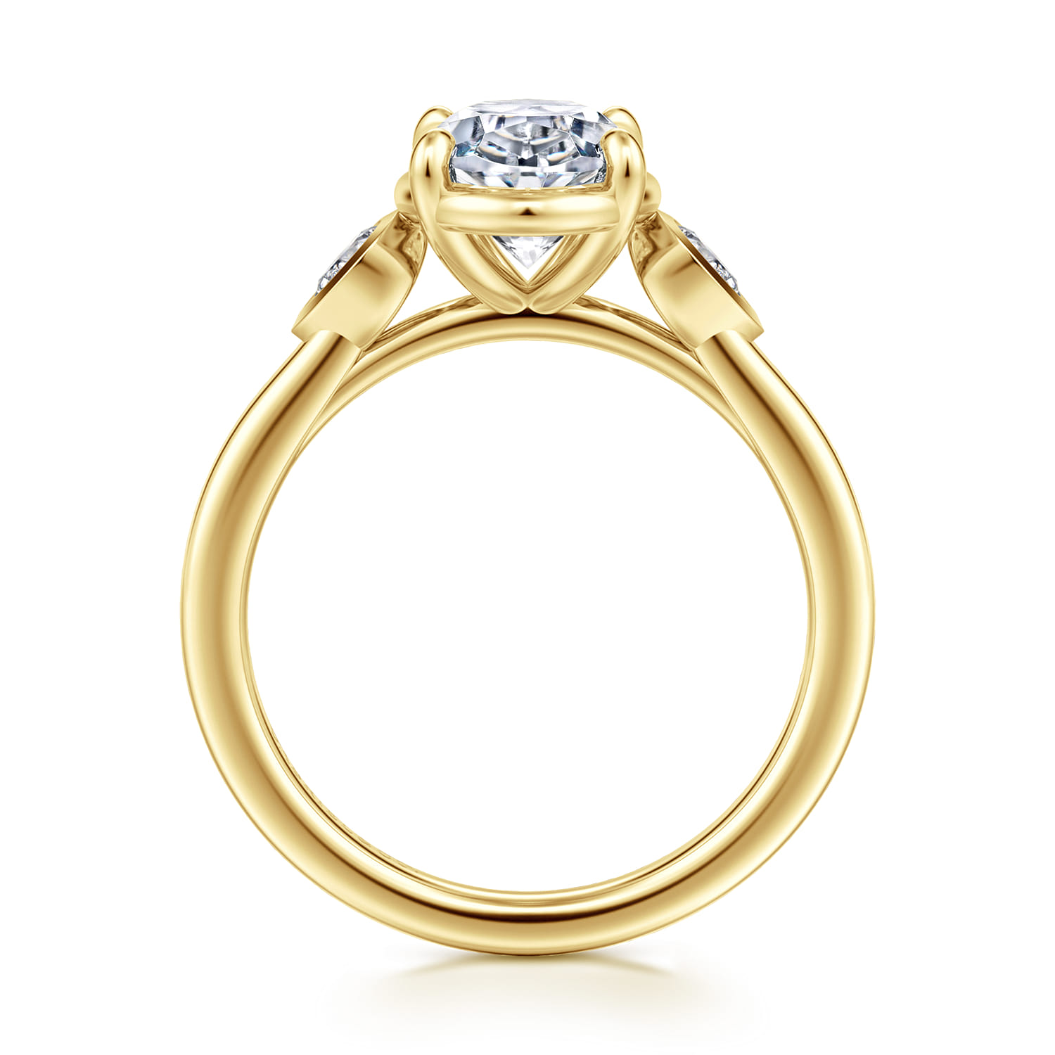 Ebony - 14K Yellow Gold Oval Three Stone Diamond Engagement Ring - 0.2 ct - Shot 2