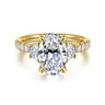 Dee - 14K Yellow Gold Oval Three Stone Lotus Diamond Engagement Ring - 0.6 ct