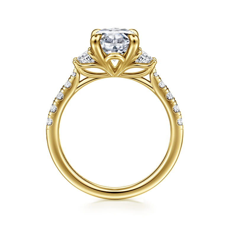 Dee - 14K Yellow Gold Oval Three Stone Lotus Diamond Engagement Ring - 0.6 ct - Shot 2