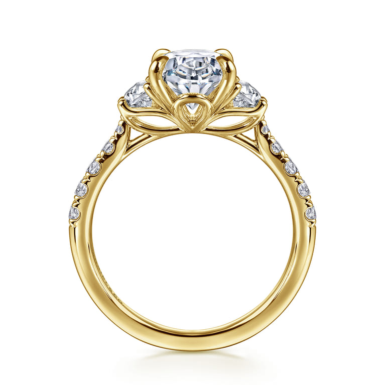 Dee - 14K Yellow Gold Oval Three Stone Lotus Diamond Engagement Ring - 0.6 ct - Shot 2