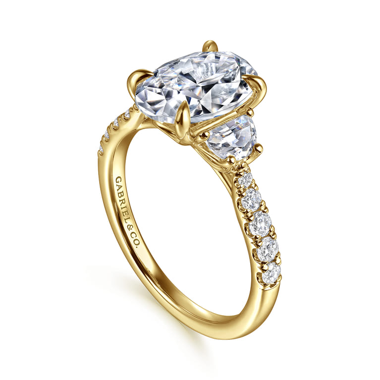 Dee - 14K Yellow Gold Oval Three Stone Lotus Diamond Engagement Ring - 0.6 ct - Shot 3