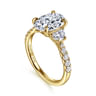 Dee - 14K Yellow Gold Oval Three Stone Lotus Diamond Engagement Ring - 0.6 ct