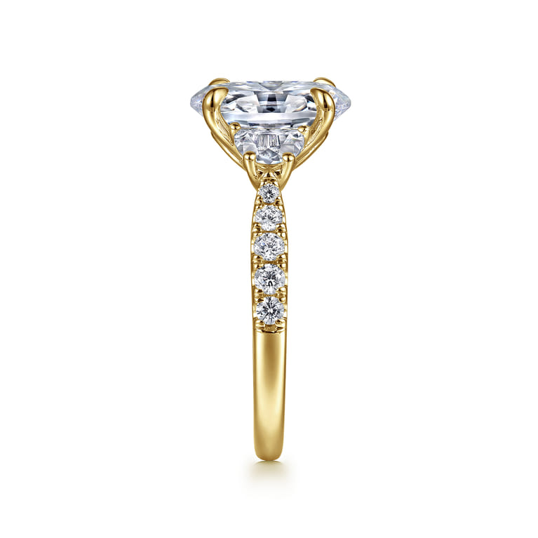 Dee - 14K Yellow Gold Oval Three Stone Lotus Diamond Engagement Ring - 0.6 ct - Shot 5