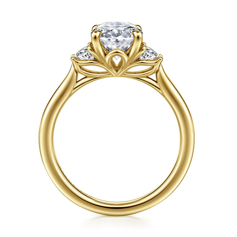 Devon - 14K Yellow Gold Oval Three Stone Lotus Diamond Engagement Ring - 0.4 ct - Shot 2