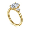 Devon - 14K Yellow Gold Oval Three Stone Lotus Diamond Engagement Ring - 0.4 ct
