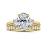 Devon - 14K Yellow Gold Oval Three Stone Lotus Diamond Engagement Ring - 0.4 ct