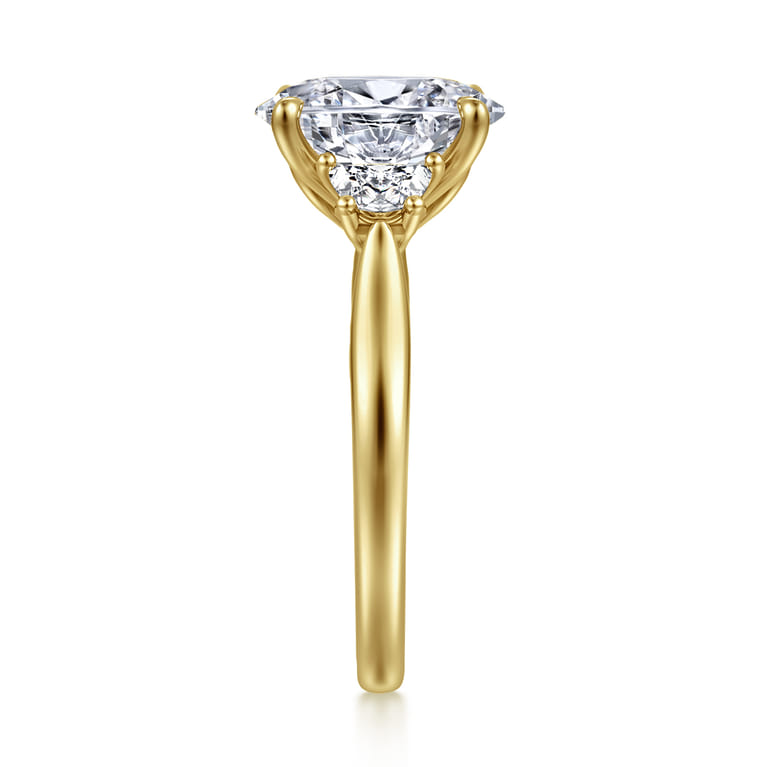 Devon - 14K Yellow Gold Oval Three Stone Lotus Diamond Engagement Ring - 0.4 ct - Shot 5