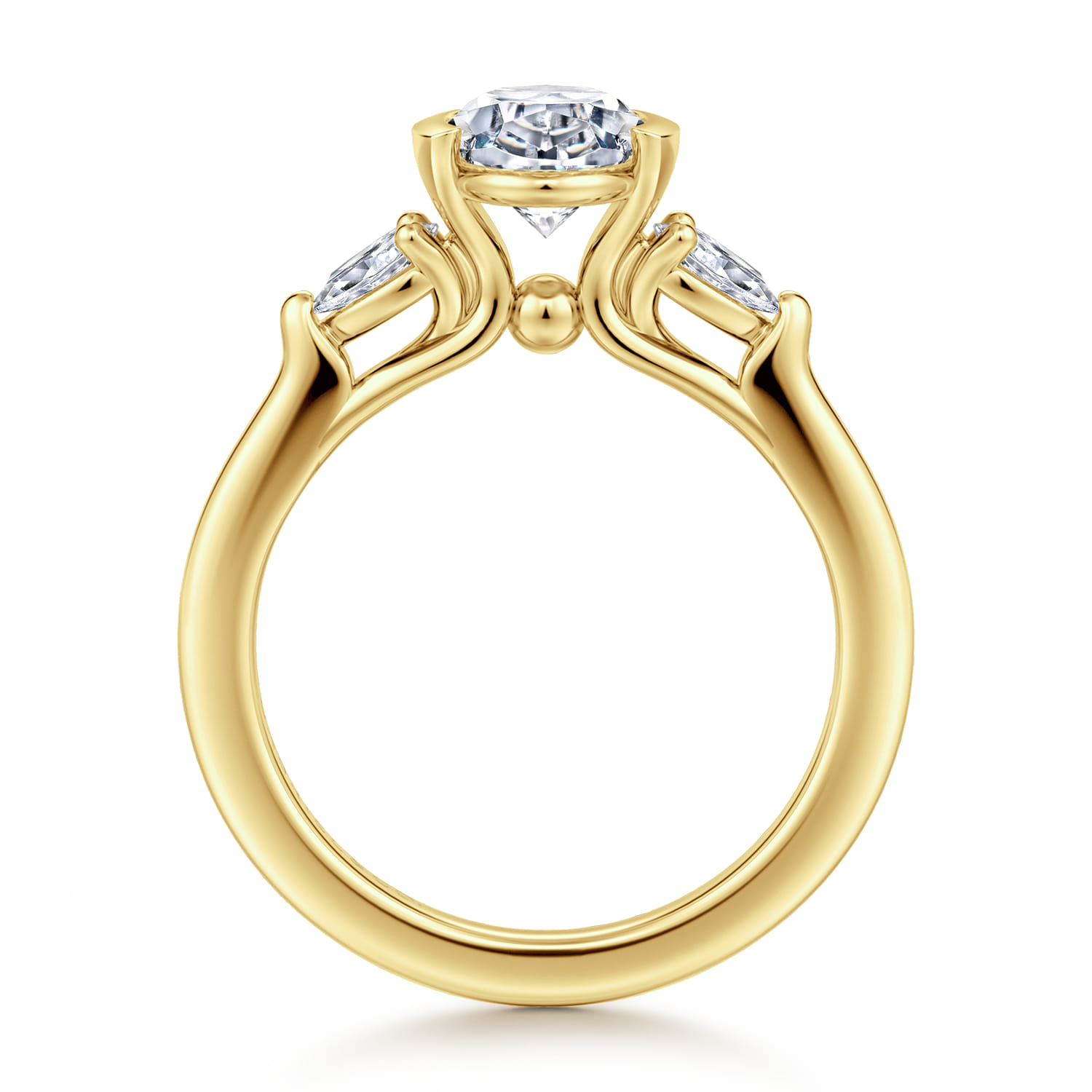 Alesandra - 14K Yellow Gold Half Bezel Oval Three Stone Diamond Engagement Ring - 0.3 ct - Shot 2