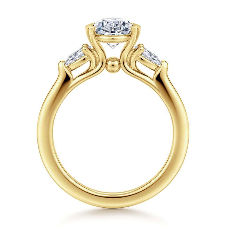Alesandra - 14K Yellow Gold Half Bezel Oval Three Stone Diamond Engagement Ring - 0.3 ct - Shot 2