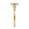 Alesandra - 14K Yellow Gold Half Bezel Oval Three Stone Diamond Engagement Ring - 0.3 ct