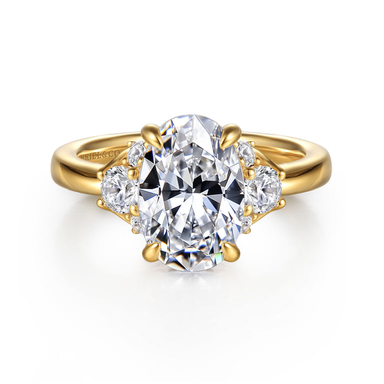 Mattie - 14K Yellow Gold Oval Lotus Diamond Engagement Ring - 0.5 ct