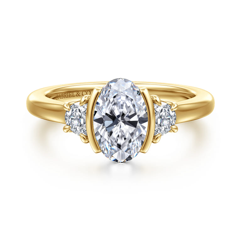Colleen - 14K Yellow Gold Half Bezel Oval Three Stone Diamond Engagement Ring - 0.3 ct - Shot 1