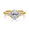 Colleen - 14K Yellow Gold Half Bezel Oval Three Stone Diamond Engagement Ring - 0.3 ct