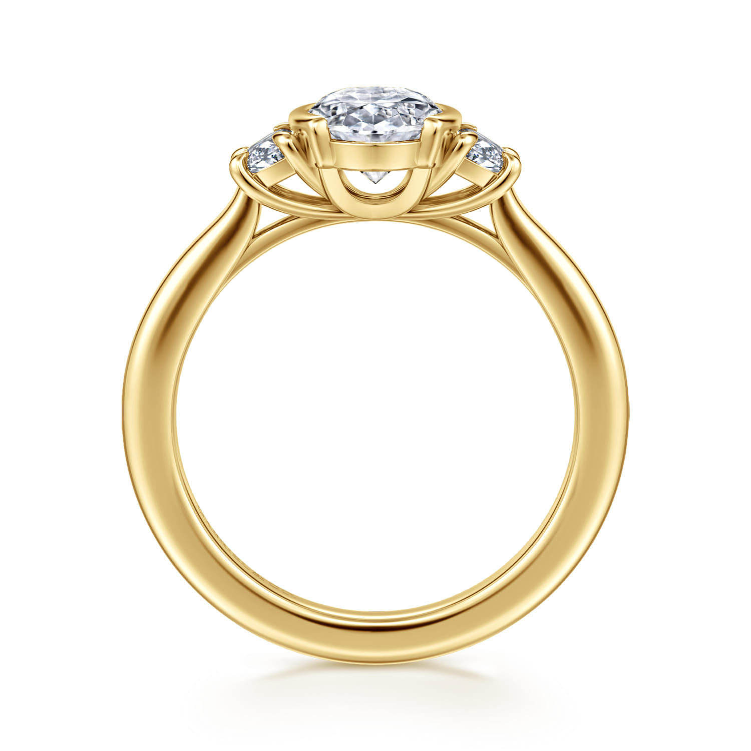 Colleen - 14K Yellow Gold Half Bezel Oval Three Stone Diamond Engagement Ring - 0.3 ct - Shot 2