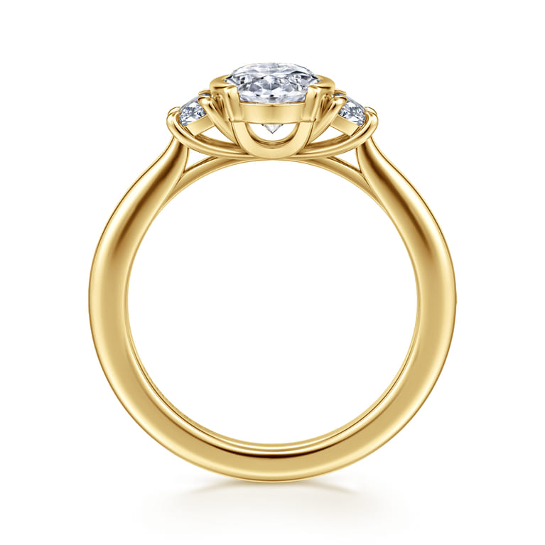 Colleen - 14K Yellow Gold Half Bezel Oval Three Stone Diamond Engagement Ring - 0.3 ct - Shot 2