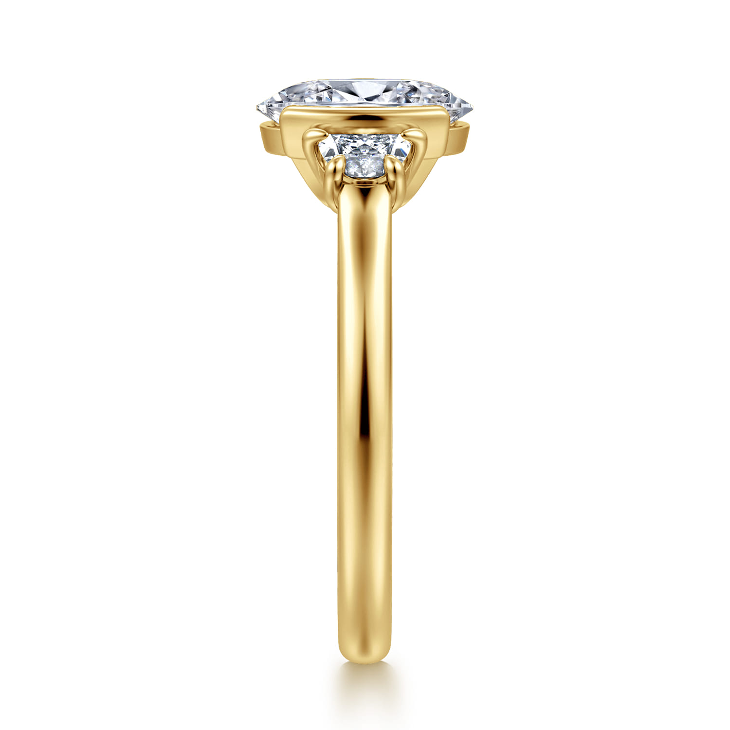 Colleen - 14K Yellow Gold Half Bezel Oval Three Stone Diamond Engagement Ring - 0.3 ct - Shot 4