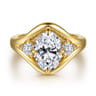 Grand - 14K Yellow Gold Compass Prong Oval Three Stone Diamond Engagement Ring - 0.4 ct
