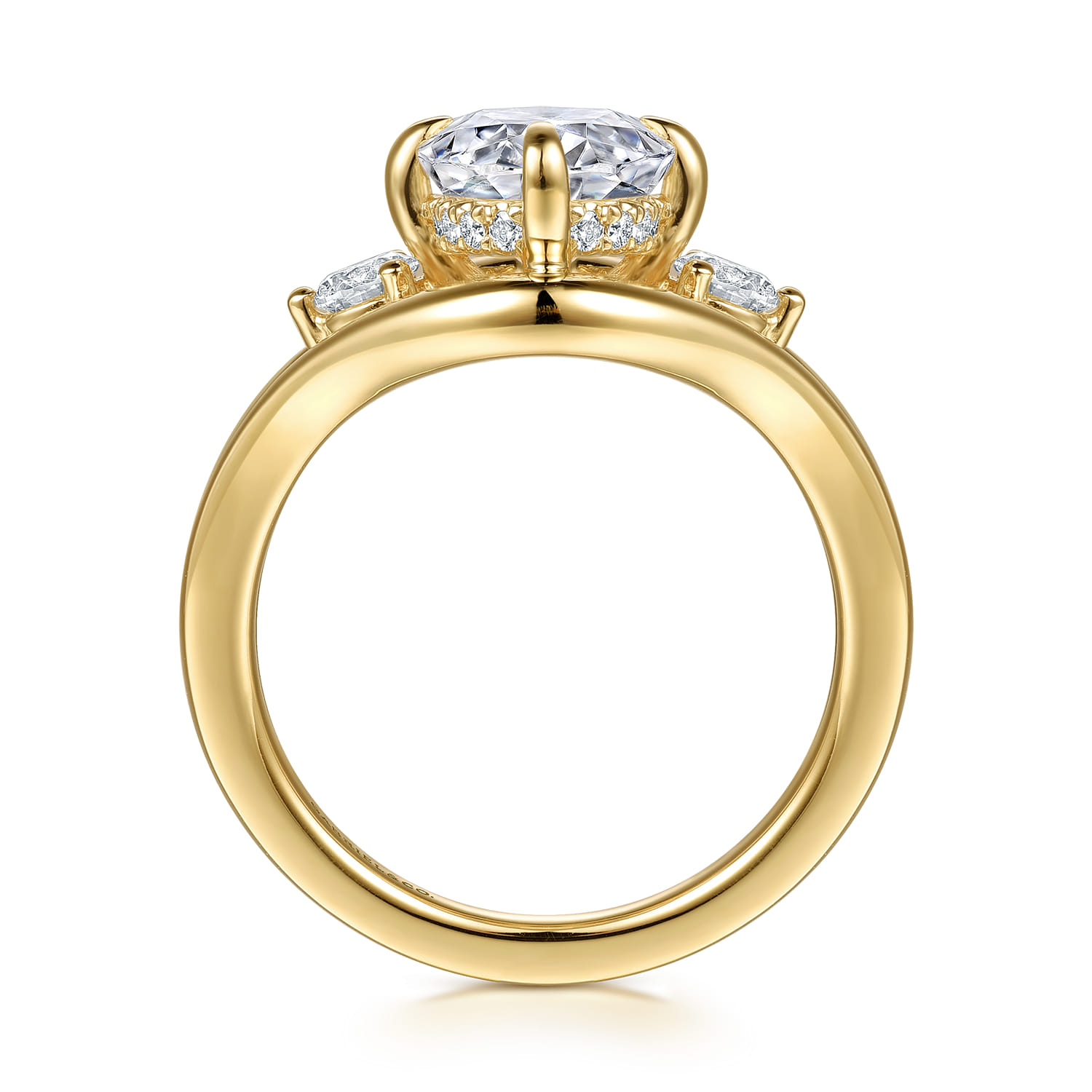 Grand - 14K Yellow Gold Compass Prong Oval Three Stone Diamond Engagement Ring - 0.4 ct - Shot 2