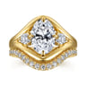 Grand - 14K Yellow Gold Compass Prong Oval Three Stone Diamond Engagement Ring - 0.4 ct