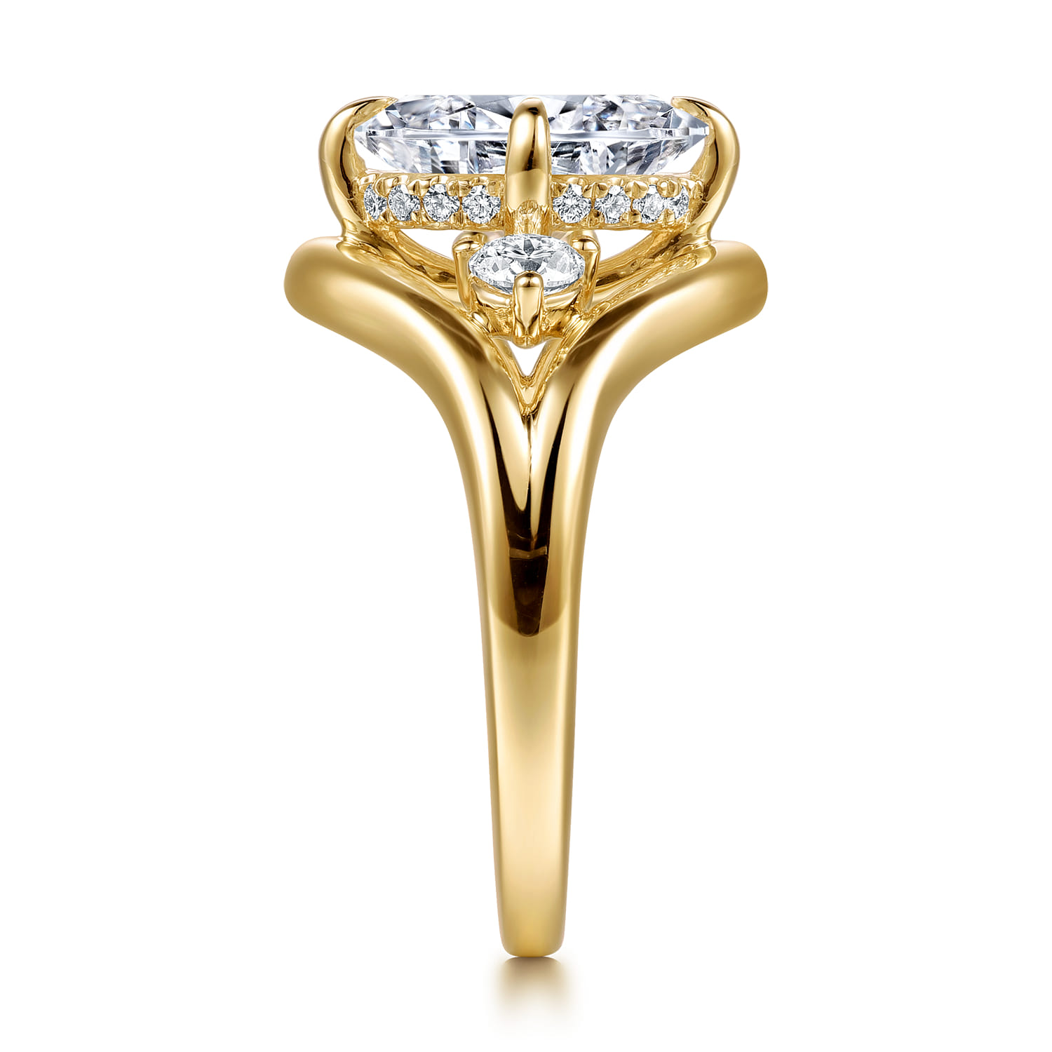 Grand - 14K Yellow Gold Compass Prong Oval Three Stone Diamond Engagement Ring - 0.4 ct - Shot 5