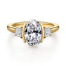 Colleen - 14K Yellow Gold Half Bezel Oval Three Stone Diamond Engagement Ring - 0.3 ct