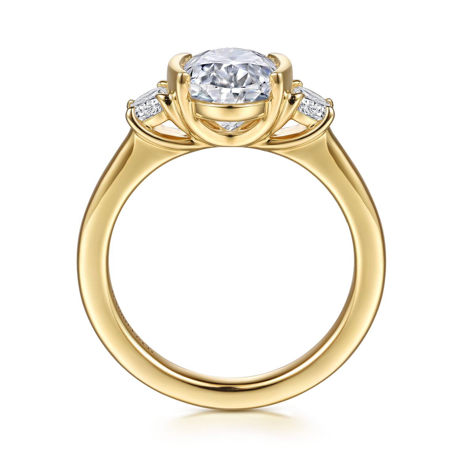 Colleen - 14K Yellow Gold Half Bezel Oval Three Stone Diamond Engagement Ring - 0.3 ct - Shot 2