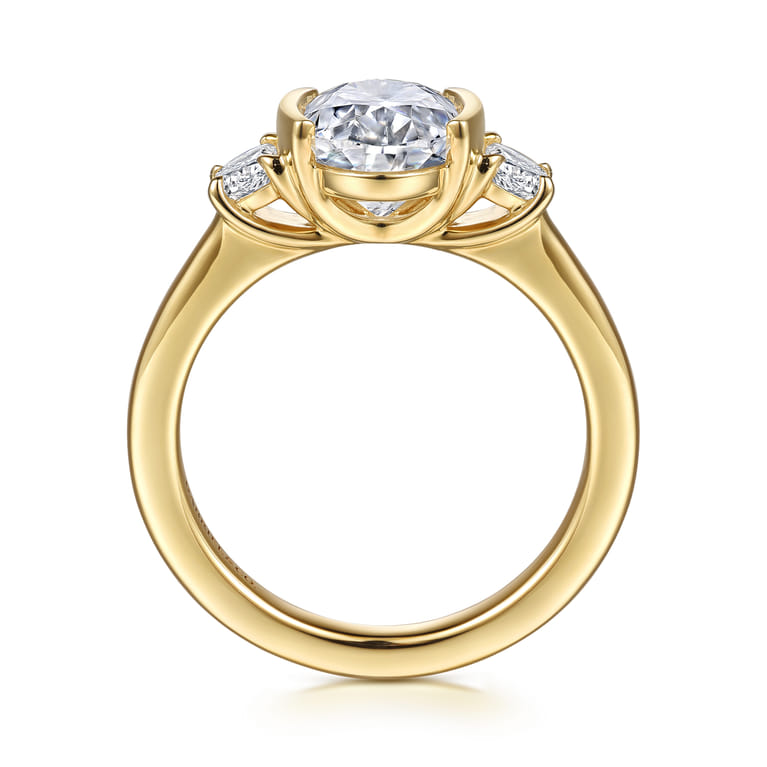 Colleen - 14K Yellow Gold Half Bezel Oval Three Stone Diamond Engagement Ring - 0.3 ct - Shot 2