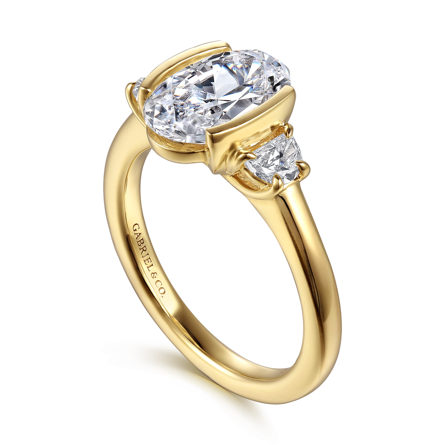 Colleen - 14K Yellow Gold Half Bezel Oval Three Stone Diamond Engagement Ring - 0.3 ct - Shot 3