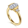 Colleen - 14K Yellow Gold Half Bezel Oval Three Stone Diamond Engagement Ring - 0.3 ct