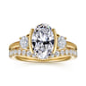Colleen - 14K Yellow Gold Half Bezel Oval Three Stone Diamond Engagement Ring - 0.3 ct