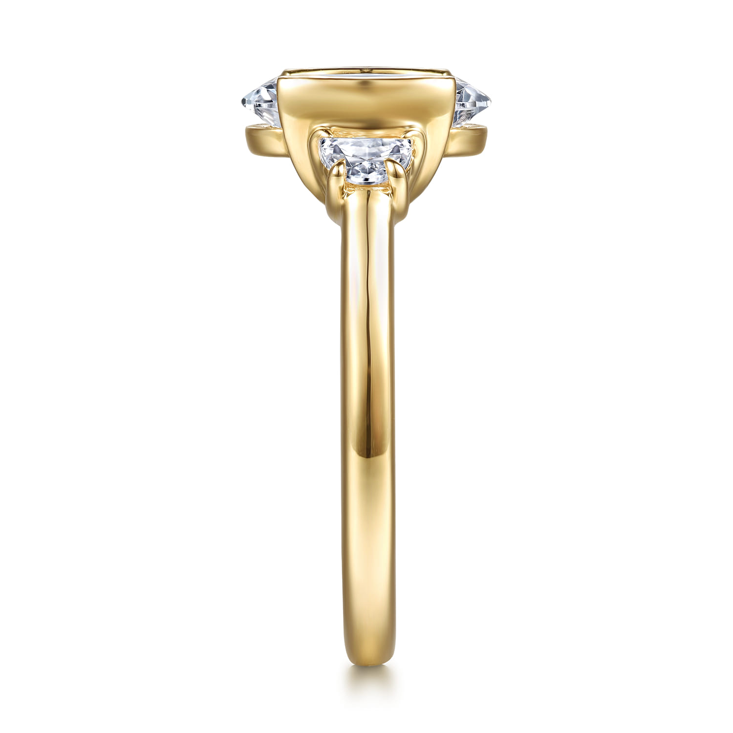 Colleen - 14K Yellow Gold Half Bezel Oval Three Stone Diamond Engagement Ring - 0.3 ct - Shot 5