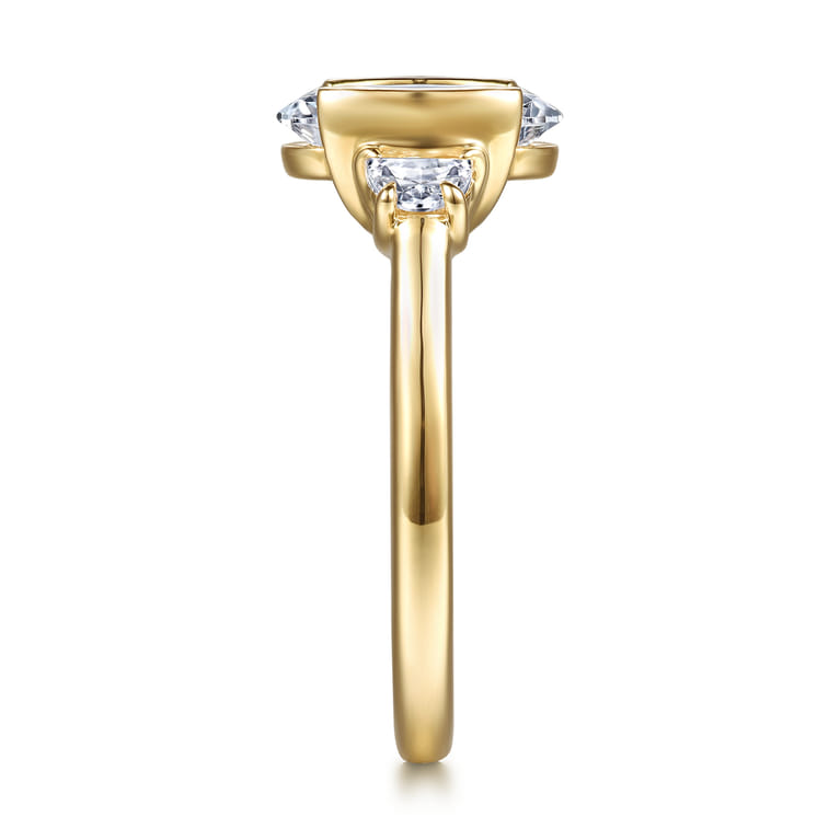 Colleen - 14K Yellow Gold Half Bezel Oval Three Stone Diamond Engagement Ring - 0.3 ct - Shot 5