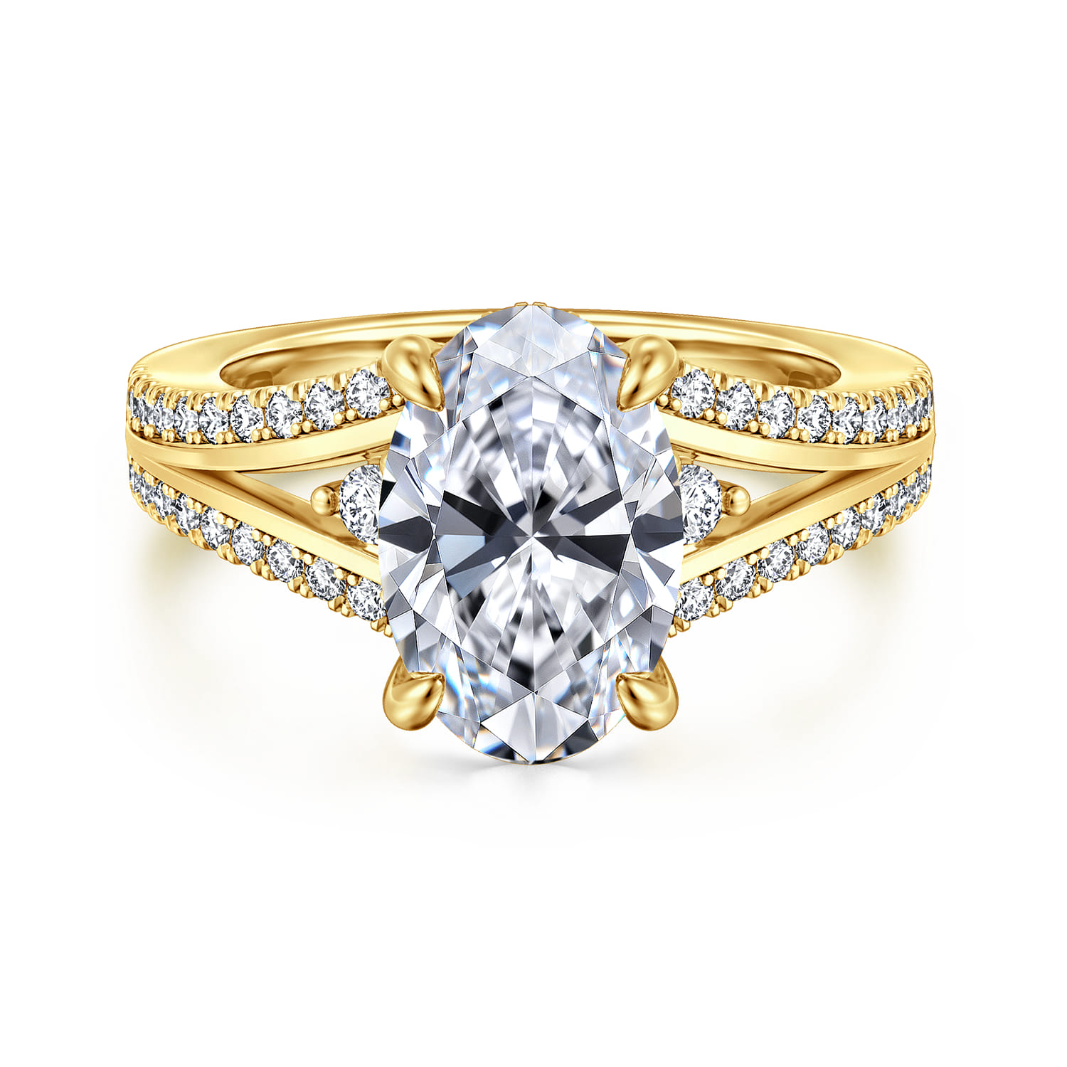 Mariselle - 14K Yellow Gold Split Shank Oval Three Stone Diamond Engagement Ring - 0.45 ct - Shot 1