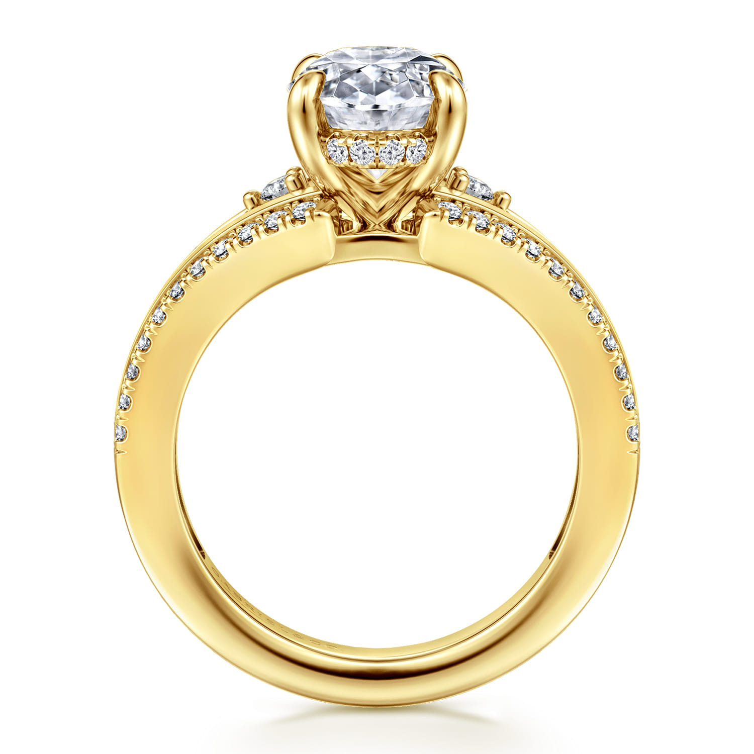 Mariselle - 14K Yellow Gold Split Shank Oval Three Stone Diamond Engagement Ring - 0.45 ct - Shot 2
