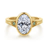 Sunshine - Vintage Inspired 14K Yellow Gold Oval Three Stone Green Sapphire and Diamod Engagement Ring
