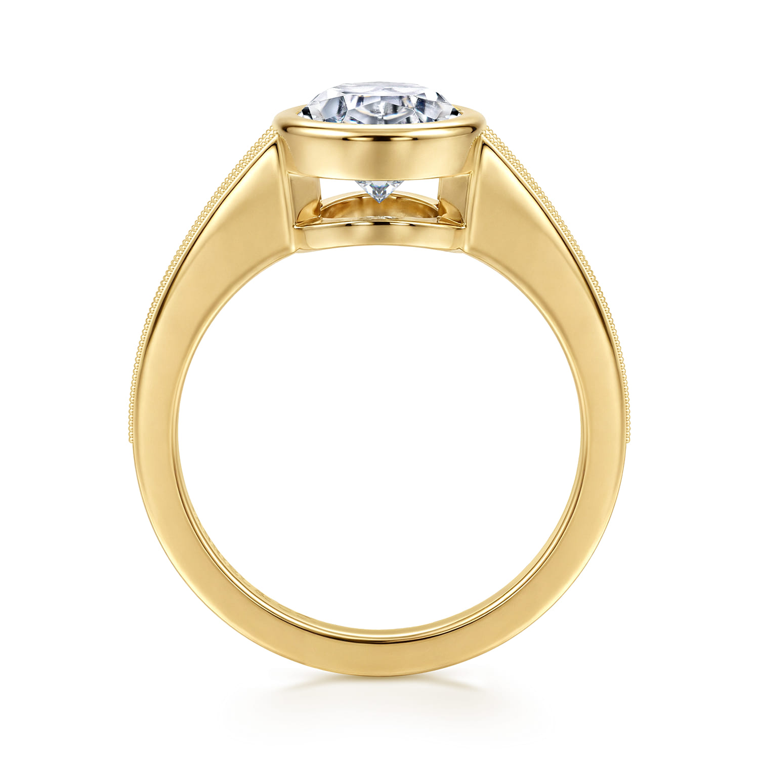 Sunshine - Vintage Inspired 14K Yellow Gold Oval Three Stone Green Sapphire and Diamod Engagement Ring - Shot 2