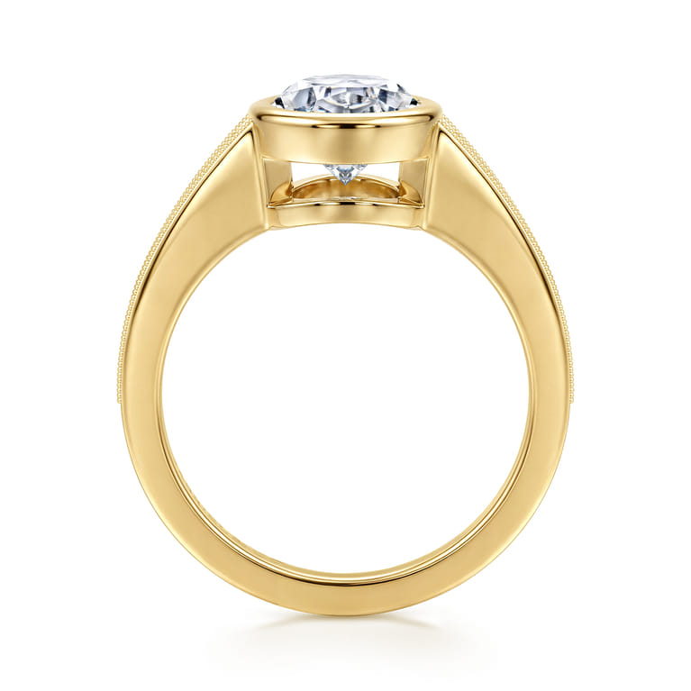 Sunshine - Vintage Inspired 14K Yellow Gold Oval Three Stone Green Sapphire and Diamod Engagement Ring - Shot 2