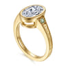 Sunshine - Vintage Inspired 14K Yellow Gold Oval Three Stone Green Sapphire and Diamod Engagement Ring