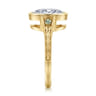Sunshine - Vintage Inspired 14K Yellow Gold Oval Three Stone Green Sapphire and Diamod Engagement Ring