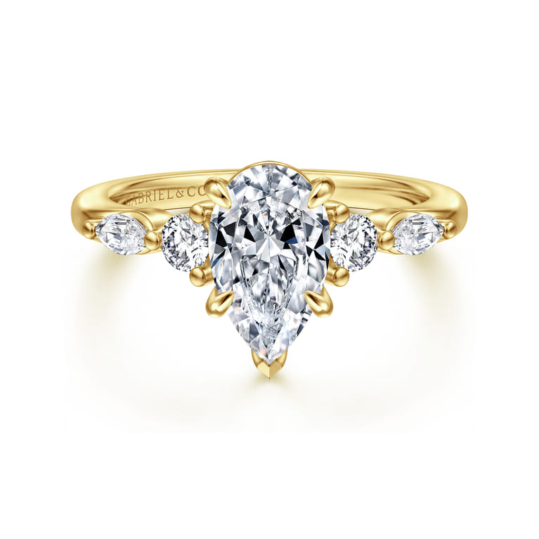 Cian - 14K Yellow Gold Pear Shape Five Stone Diamond Engagement Ring - 0.34 ct - Shot 1