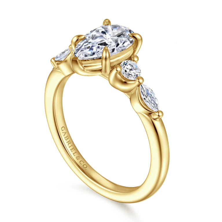Cian - 14K Yellow Gold Pear Shape Five Stone Diamond Engagement Ring - 0.34 ct - Shot 3