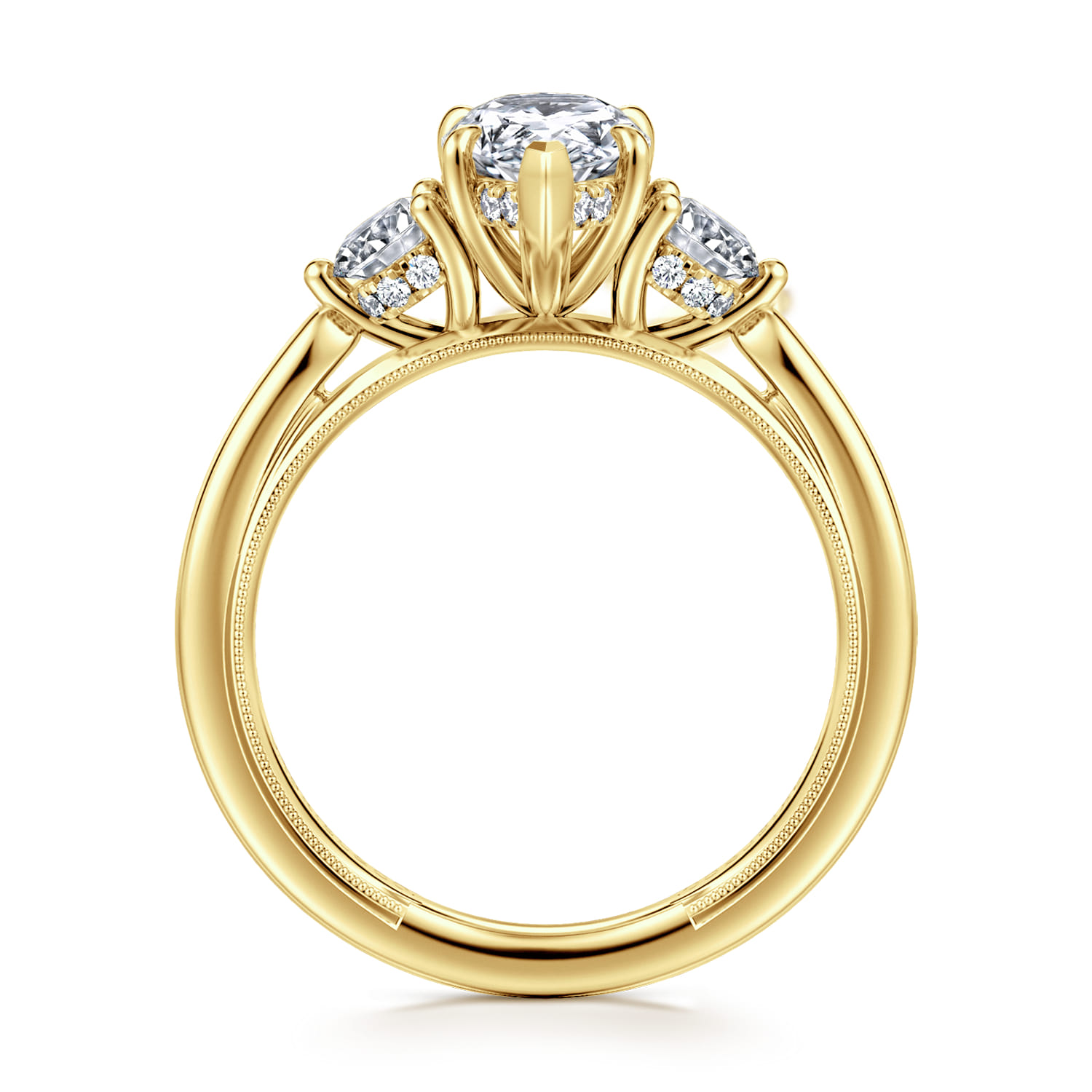 Abbi - 14K Yellow Gold Pear Shape Three Stone Diamond Engagement Ring - 0.55 ct - Shot 2