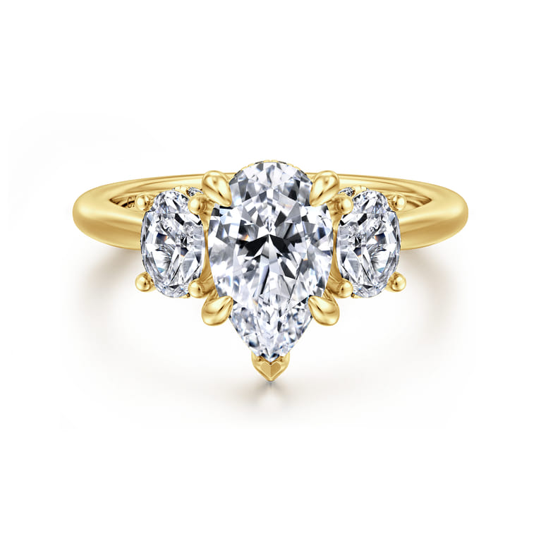Charisa - 14K Yellow Gold Pear Shape Three Stone Diamond Engagement Ring - 0.7 ct - Shot 1
