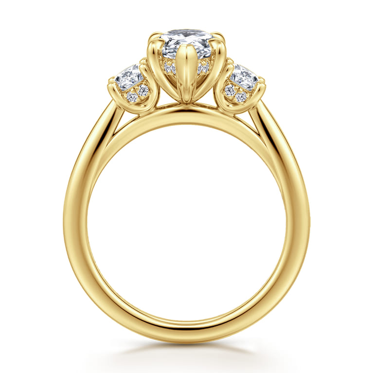Charisa - 14K Yellow Gold Pear Shape Three Stone Diamond Engagement Ring - 0.7 ct - Shot 2