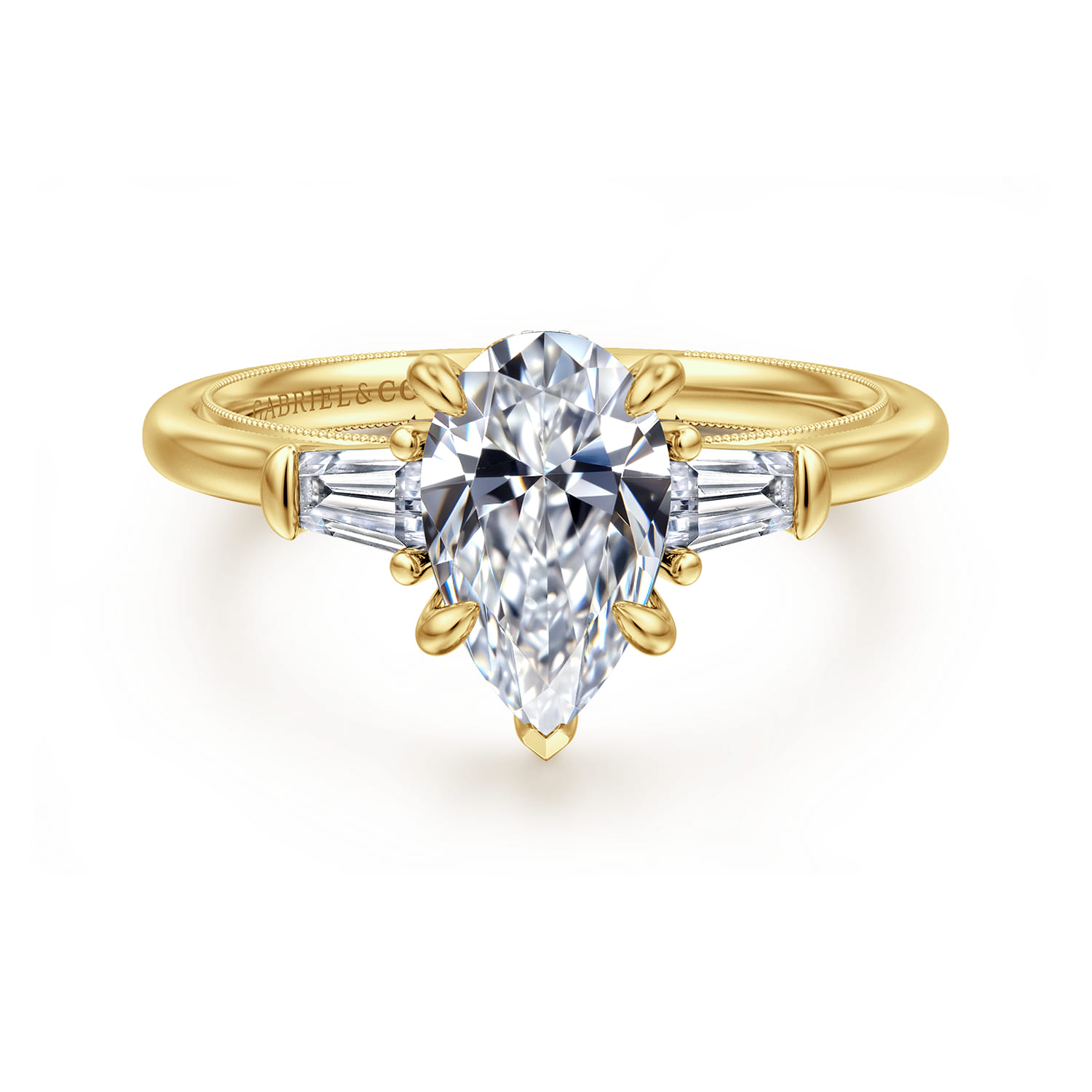 Feana - 14K Yellow Gold Pear Shape Three Stone Diamond Engagement Ring - 0.35 ct - Shot 1
