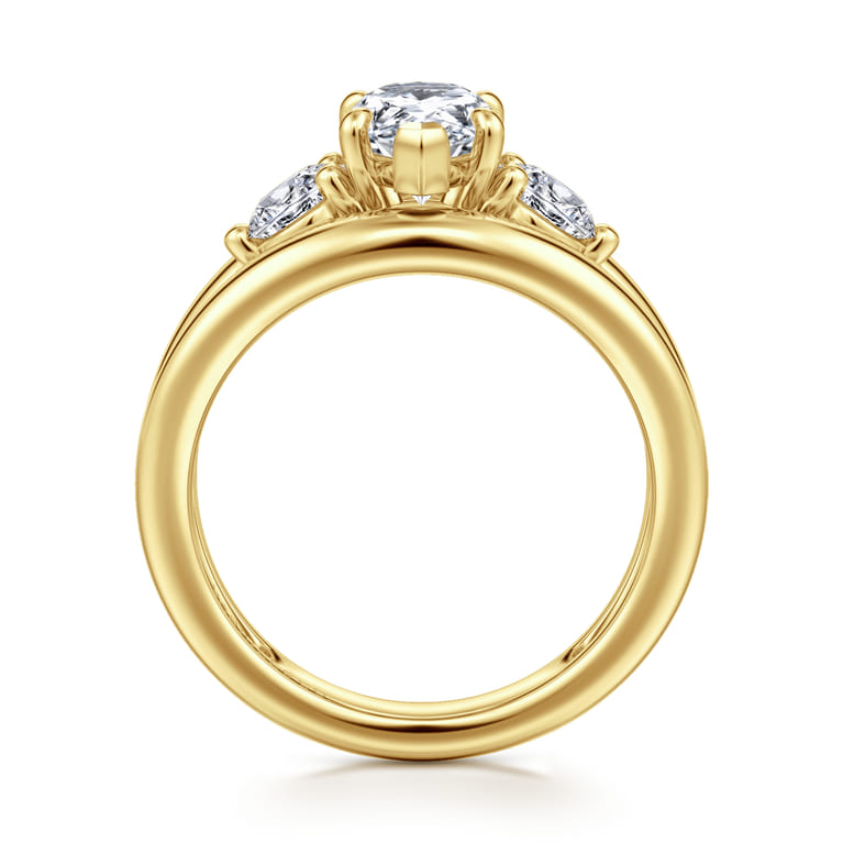 Danni - 14K Yellow Gold Pear Shape Three Stone Diamond Engagement Ring - 0.75 ct - Shot 2