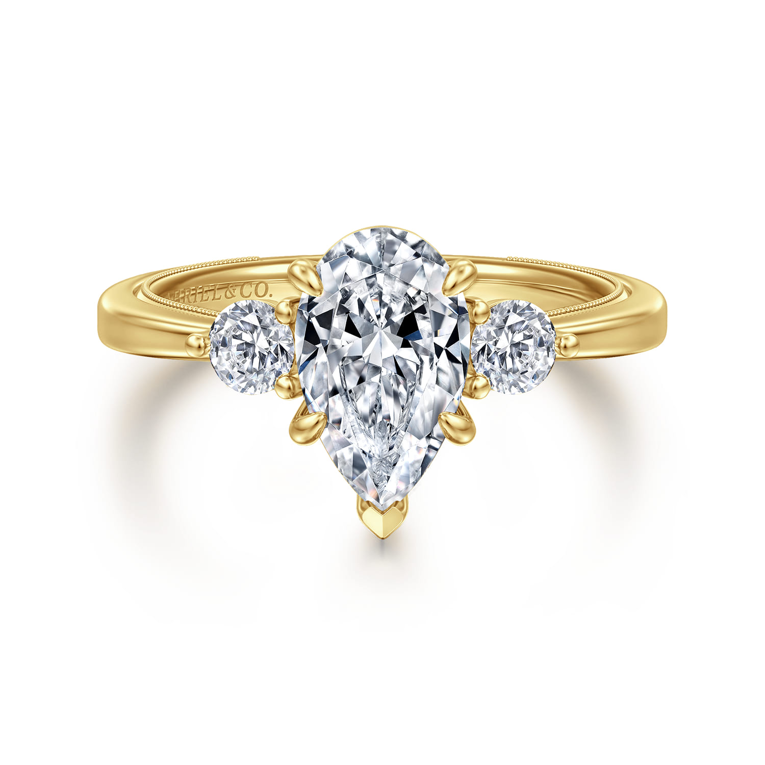 Georgia - 14K Yellow Gold Pear Shape Three Stone Diamond Engagement Ring - 0.3 ct - Shot 1